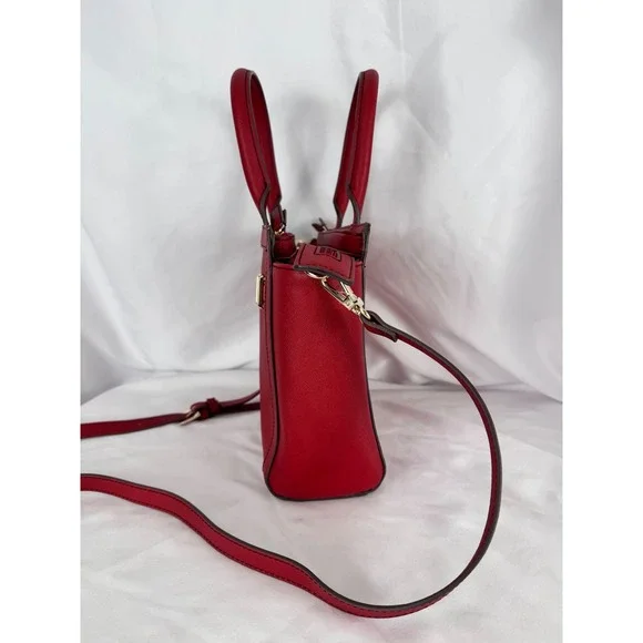 Liz Claiborne Satchel Purse Top Handle Crossbody Red Gold Hardware - Picture 8 of 11